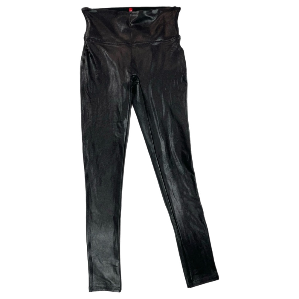 Spanx Women's Faux Leather Leggings Size Small Petite Black Stretch Yoga